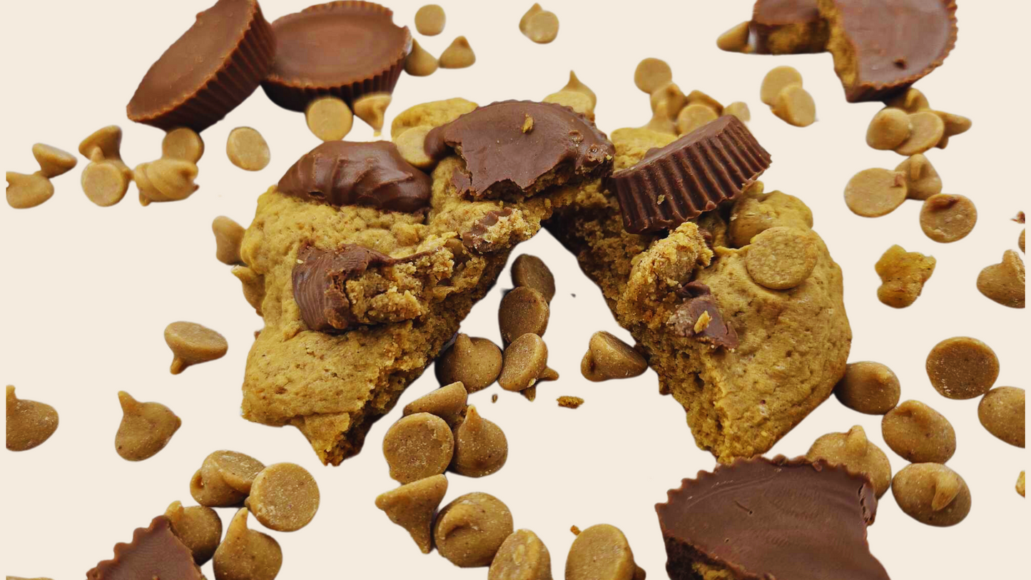 PEANUT BUTTER CUP AND PEANUT BUTTER CHIP PROTEIN COOKIE